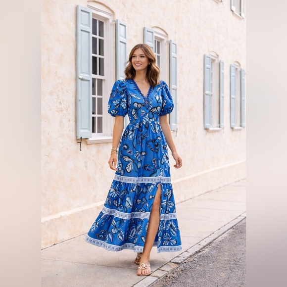 Sheridan French Margot Sapphire Mariposa Butterfly Midi Dress XS NWOT $465